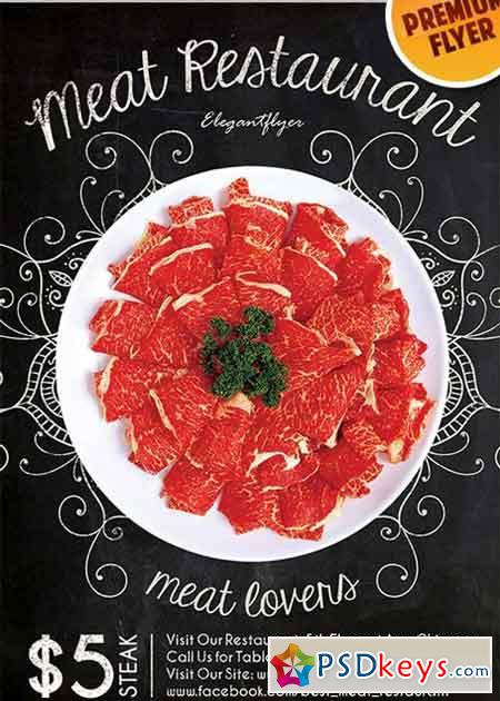 Meat Restaurant Flyer PSD V3 Template + Facebook Cover