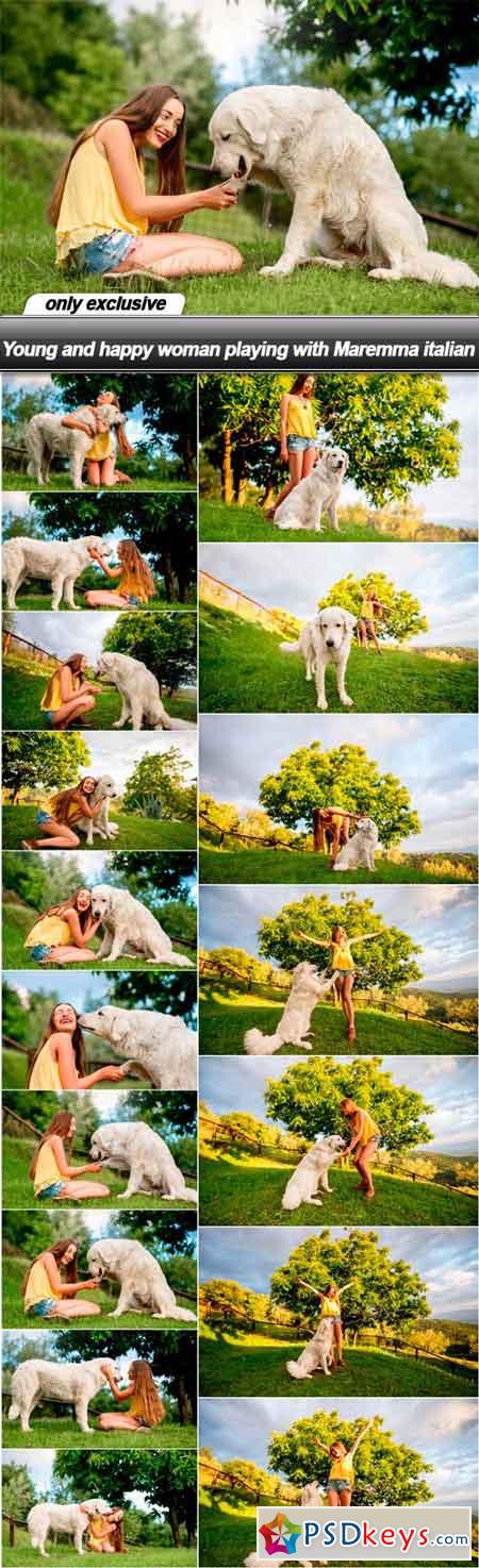 Young and happy woman playing with Maremma italian - 17 UHQ JPEG