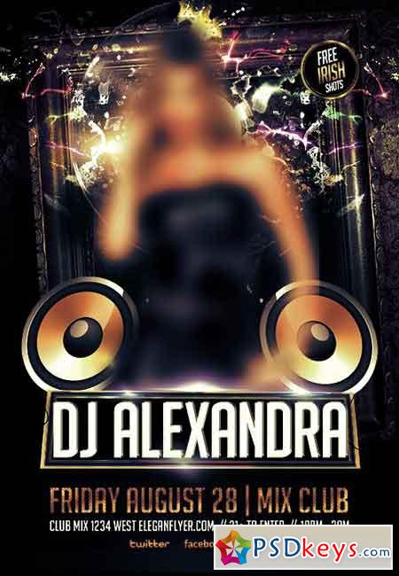 DJ Alexandra Flyer PSD Template + Facebook Cover