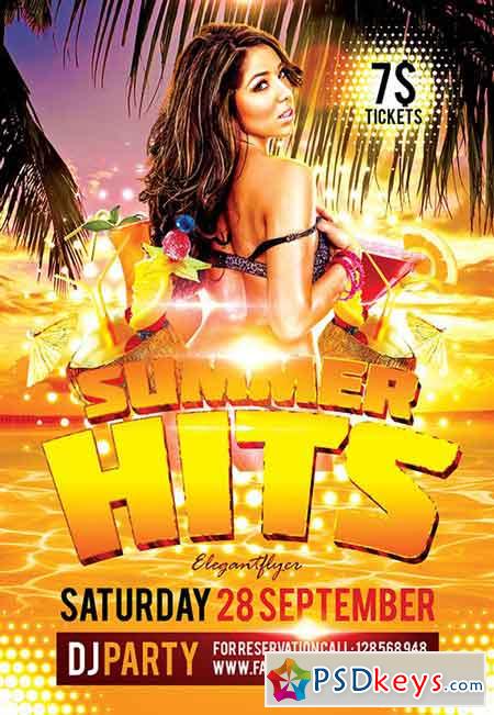 Summer Hits Party Flyer PSD Template + Facebook Cover
