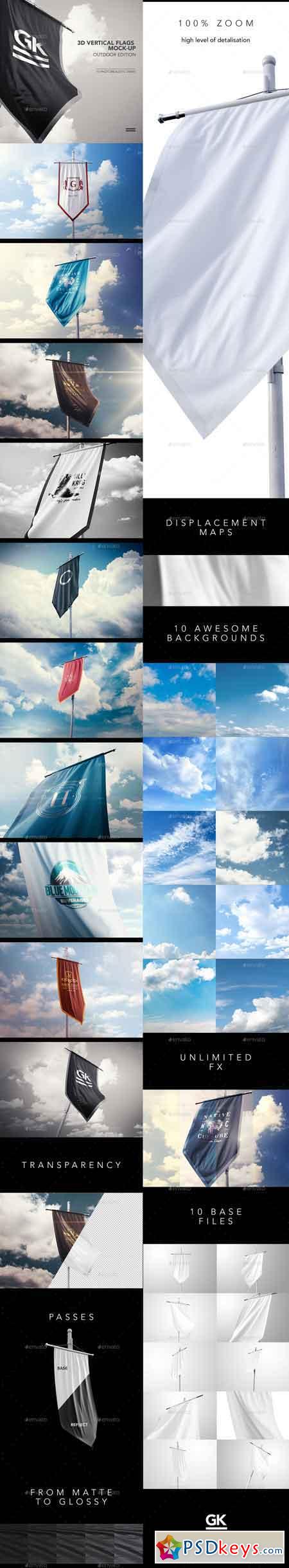 10 Realistic 3D Vertical Flags Mock-Up (Outdoor Edition)
