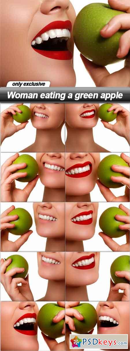 Woman eating a green apple - 10 UHQ JPEG