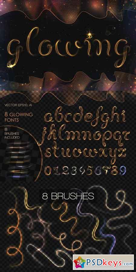 8 GLOWING METAL FONTS 8 BRUSHES 911737