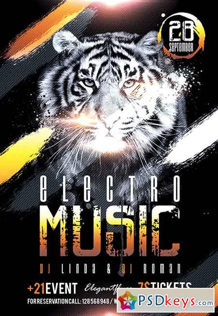 Electro Music Flyer PSD Template + Facebook Cover