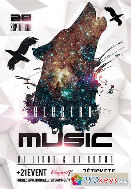 Electro Music 2 Flyer PSD Template + Facebook Cover