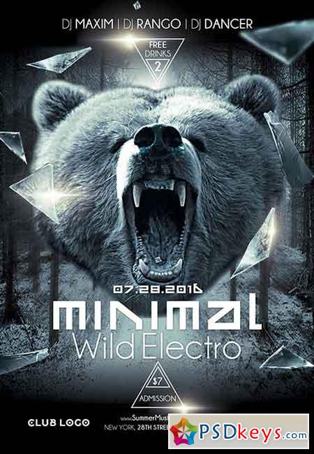 Minimal Wild Electro Flyer PSD Template + Facebook Cover