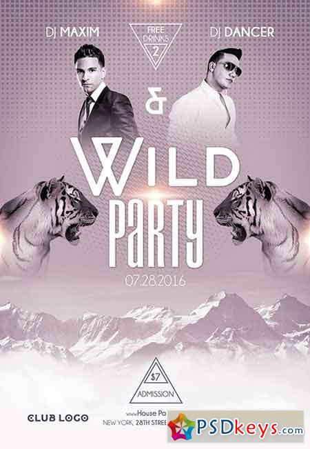 Wild Party Flyer PSD Template + Facebook Cover