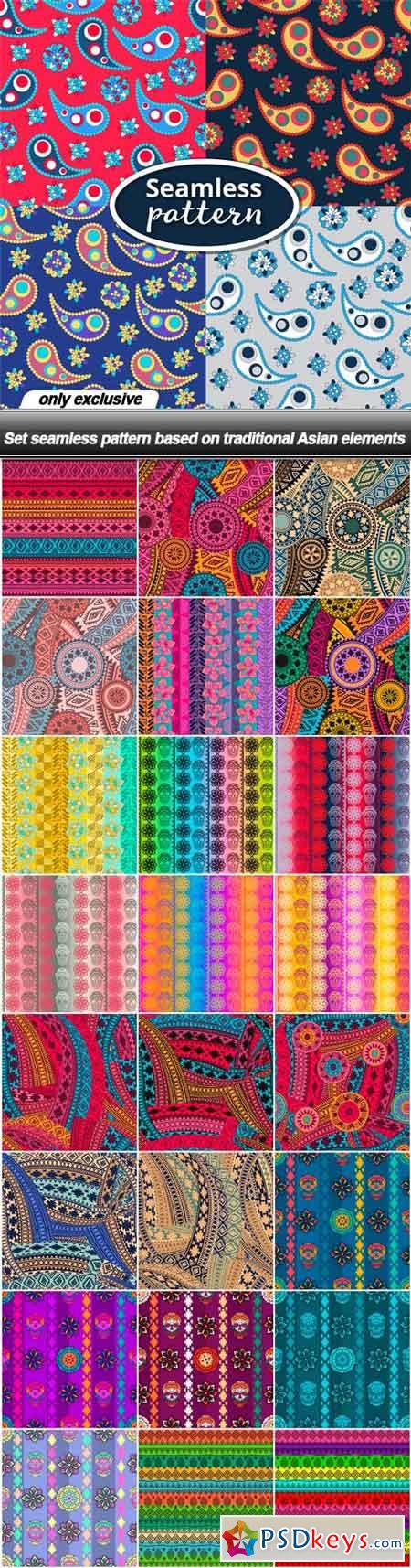 Set seamless pattern based on traditional Asian elements - 25 EPS