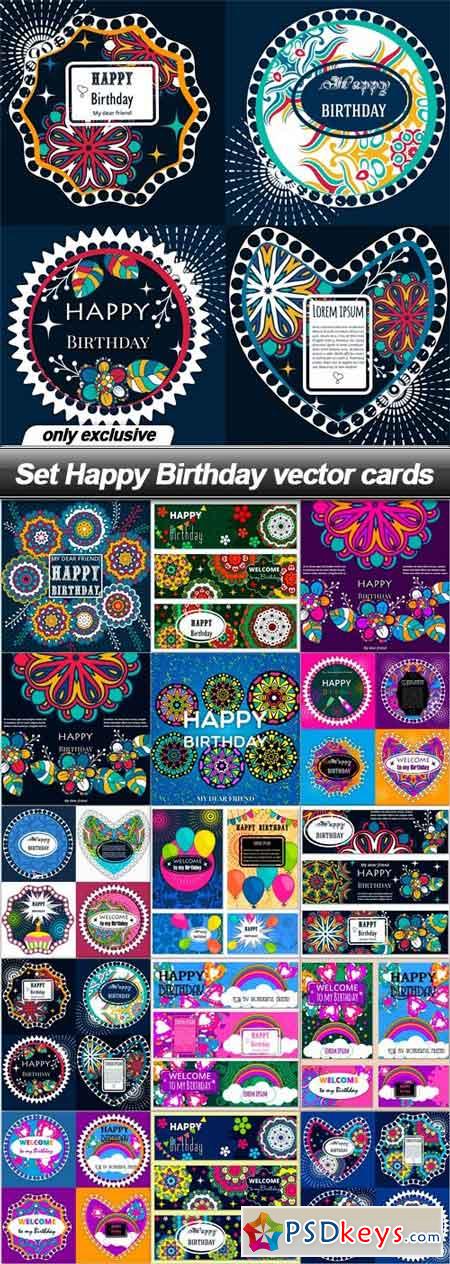 Set Happy Birthday vector cards - 15 EPS