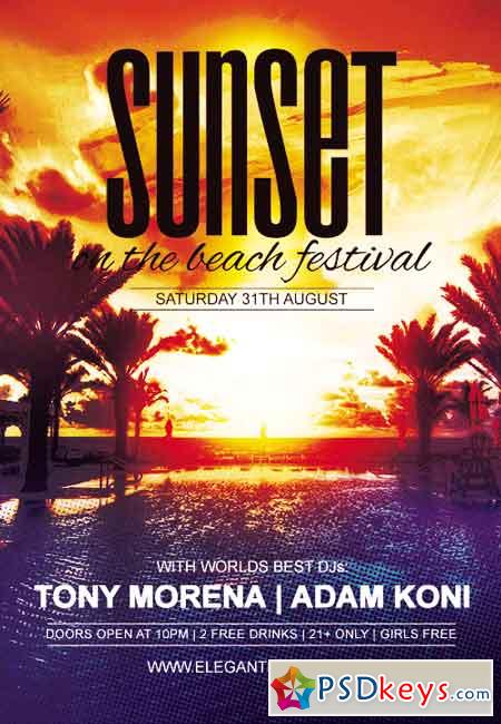 Summer Sunset Flyer PSD Template + Facebook Cover