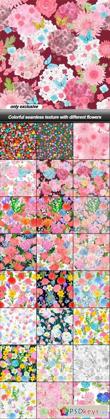 Colorful seamless texture with different flowers - 25 EPS
