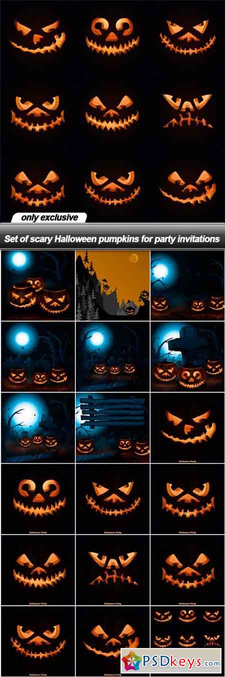 Set of scary Halloween pumpkins for party invitations - 18 EPS