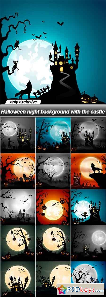 Halloween night background with the castle - 16 EPS