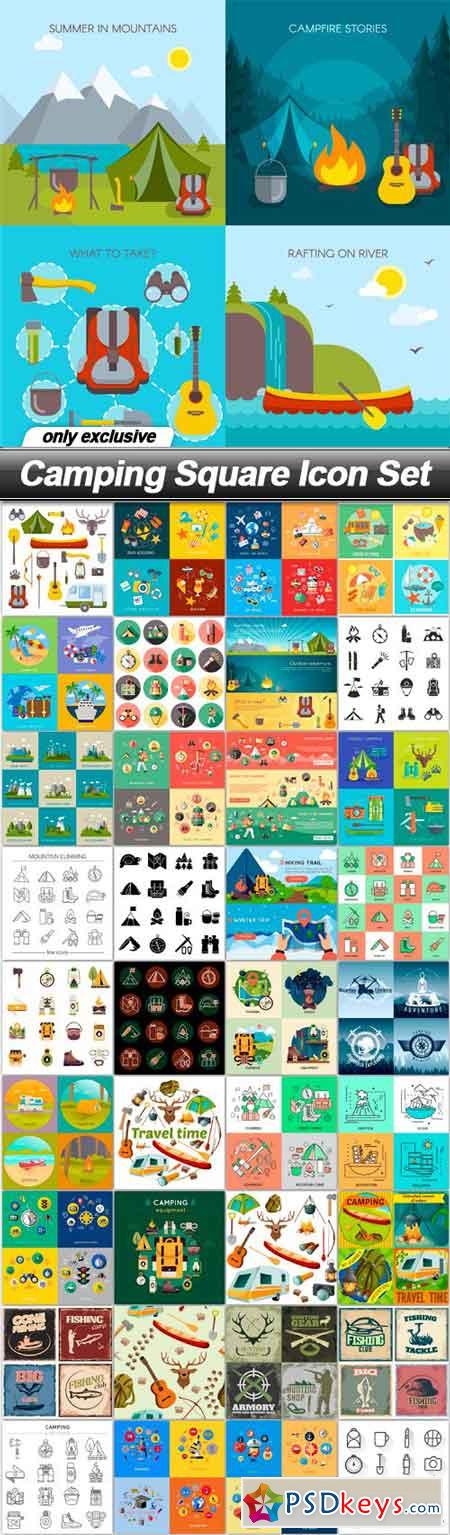 Camping Square Icon Set - 37 EPS