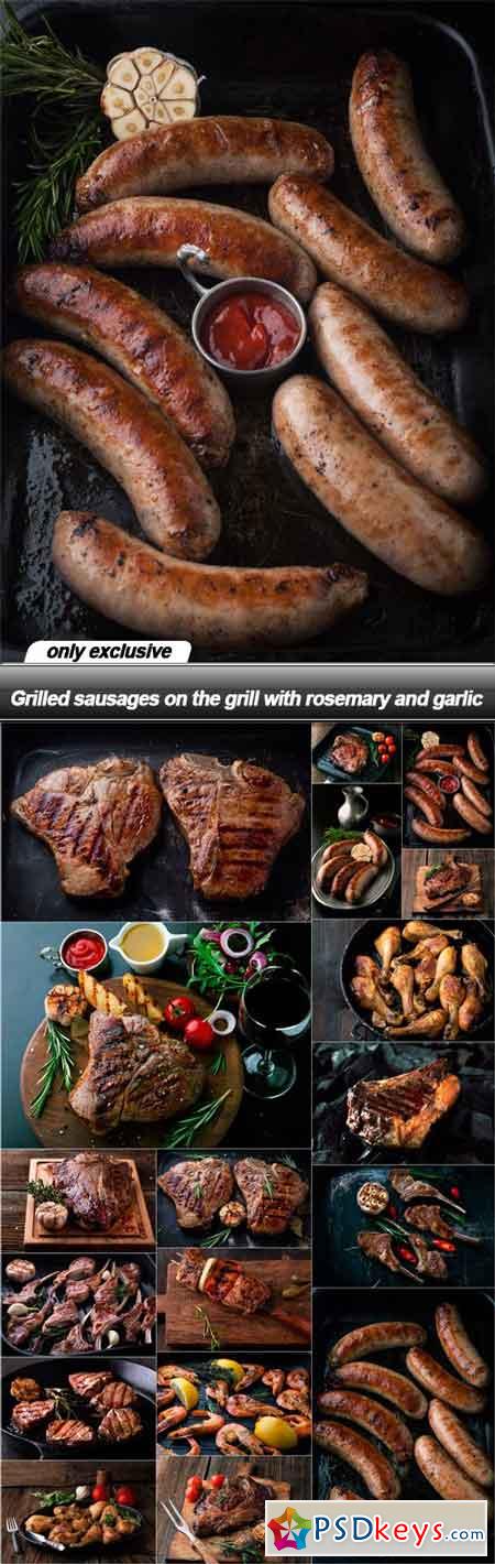 Grilled sausages on the grill with rosemary and garlic - 18 UHQ JPEG