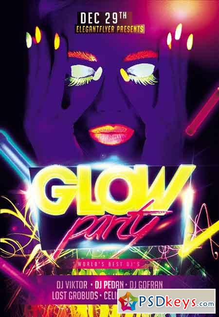 Glow Party Flyer PSD Template + Facebook Cover