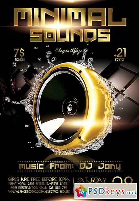 Minimal Sounds Party Flyer PSD Template + Facebook Cover