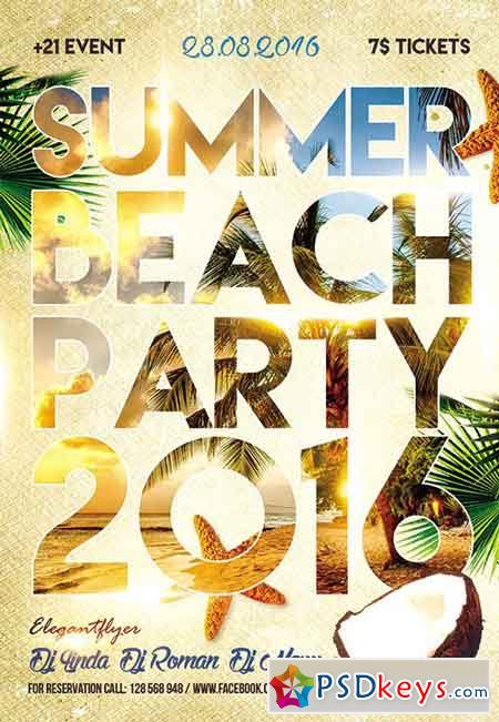 Summer Beach party 2016 Flyer PSD Template + Facebook Cover
