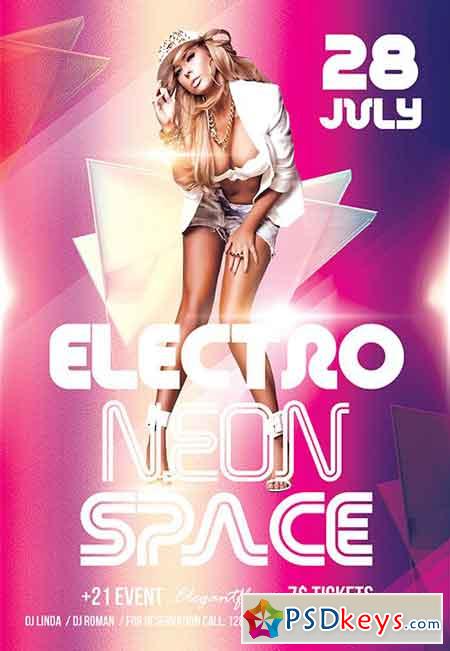 Electro Neon Space Flyer PSD Template + Facebook Cover