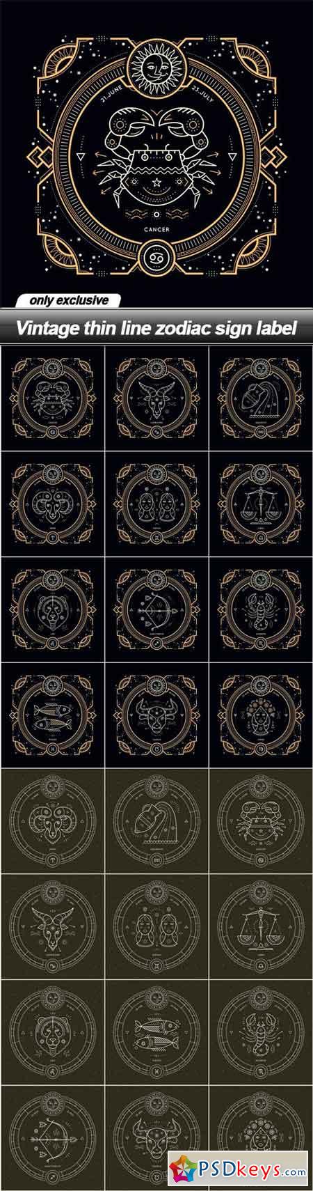 Vintage thin line zodiac sign label - 24 EPS