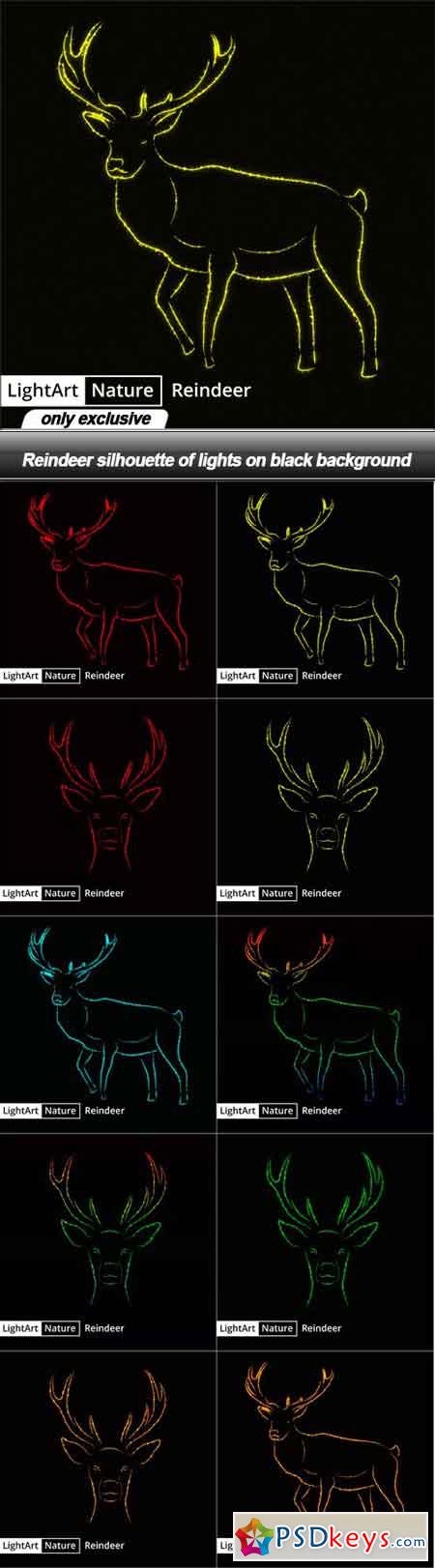 Reindeer silhouette of lights on black background - 10 EPS