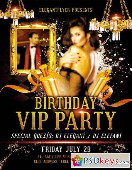 Birthday Vip Party Flyer PSD Template + Facebook Cover