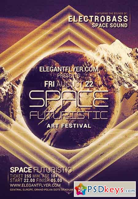 Space Futuristic Party Flyer PSD Template + Facebook Cover