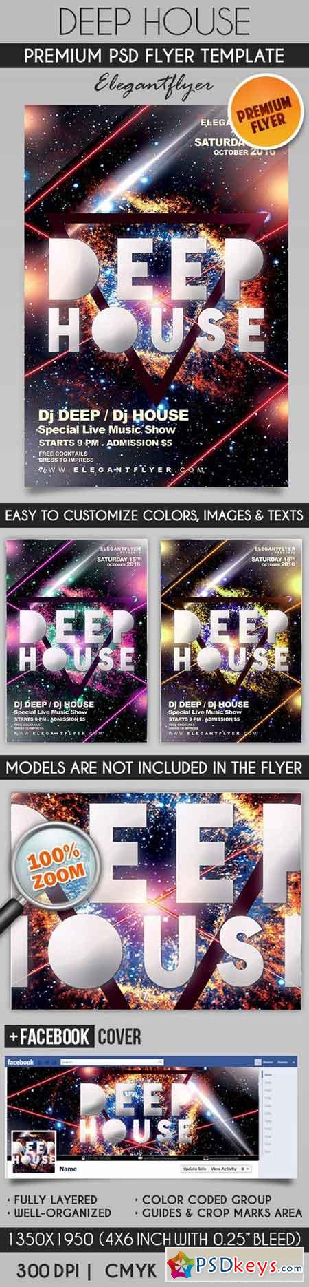 Deep House  Flyer PSD Template + Facebook Cover