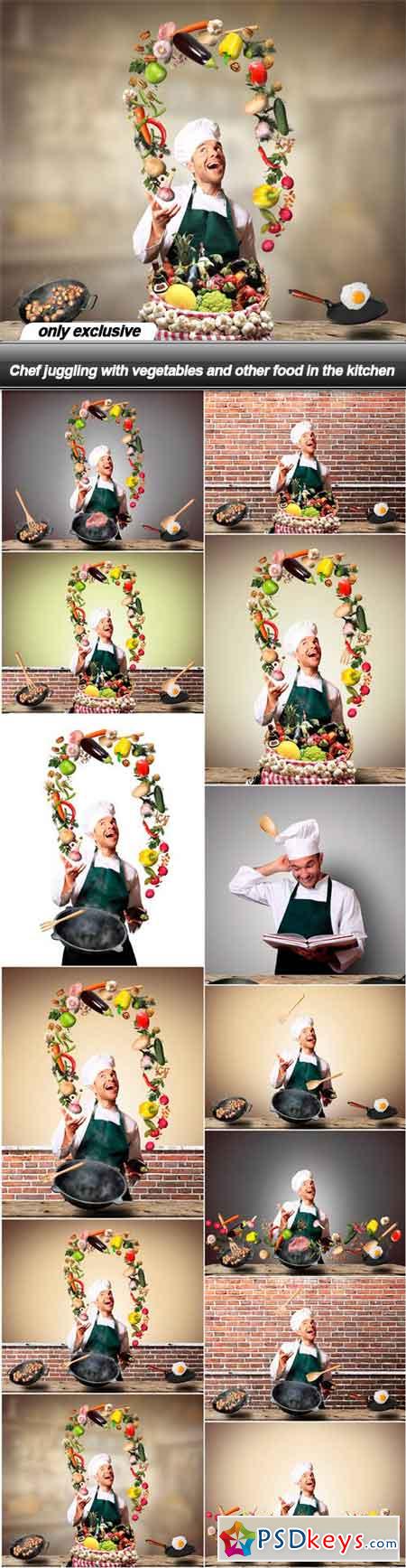 Chef juggling with vegetables and other food in the kitchen - 13 UHQ JPEG