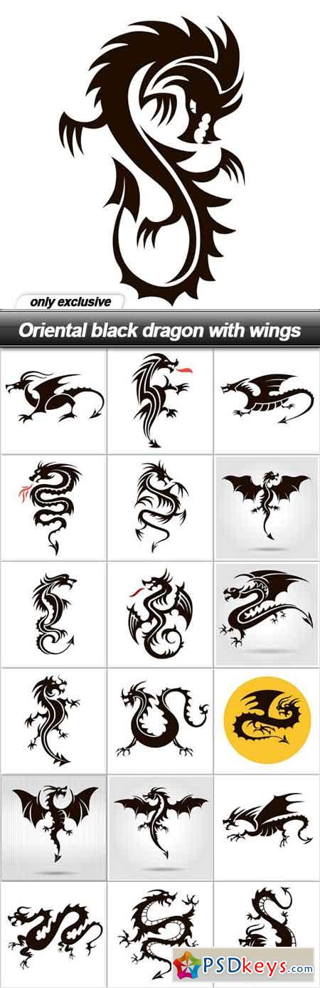 Oriental black dragon with wings - 19 EPS