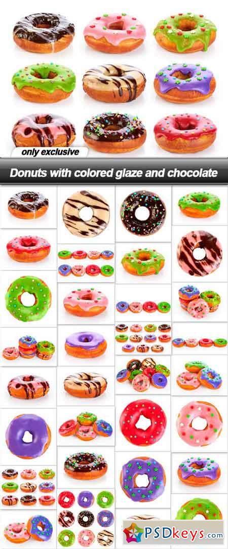 Donuts with colored glaze and chocolate - 32 UHQ JPEG