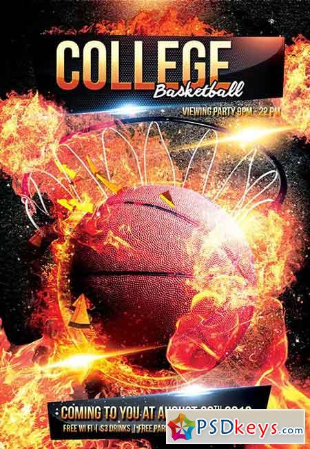 March College Basketball 2 Flyer PSD Template + Facebook Cover