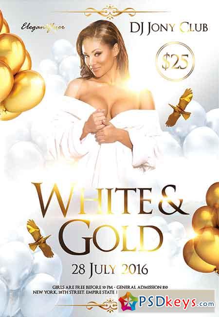 White and Gold Party Flyer PSD Template + Facebook Cover