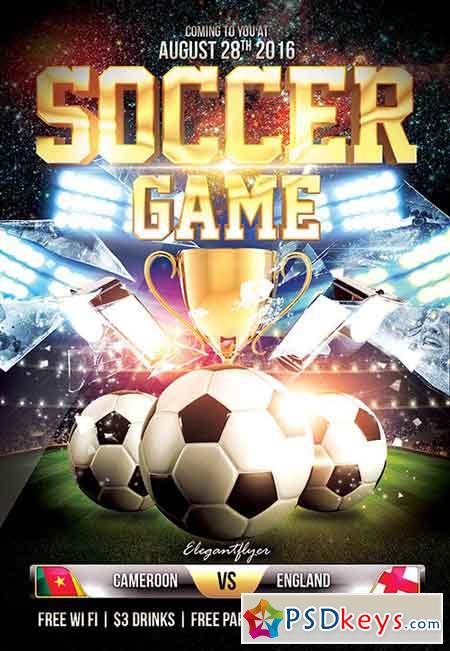 Soccer Game Flyer PSD Template + Facebook Cover