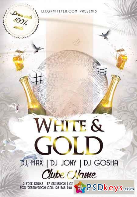White and Gold Party Flyer PSD Template + Facebook Cover 2