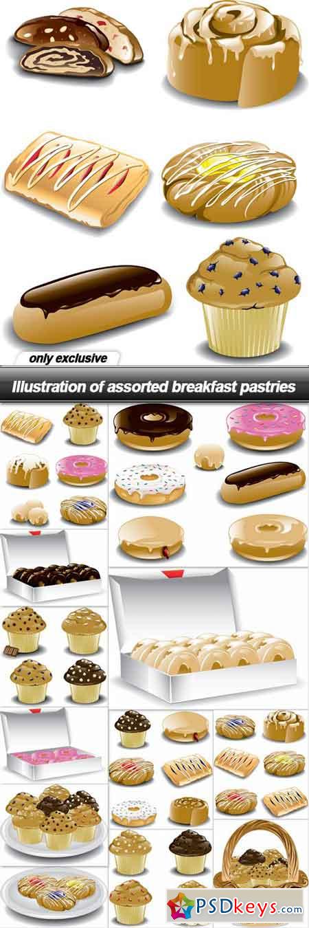 Illustration of assorted breakfast pastries - 13 EPS