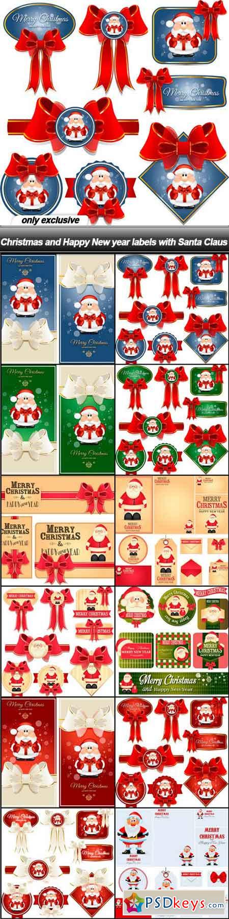 Christmas and Happy New year labels with Santa Claus - 12 EPS