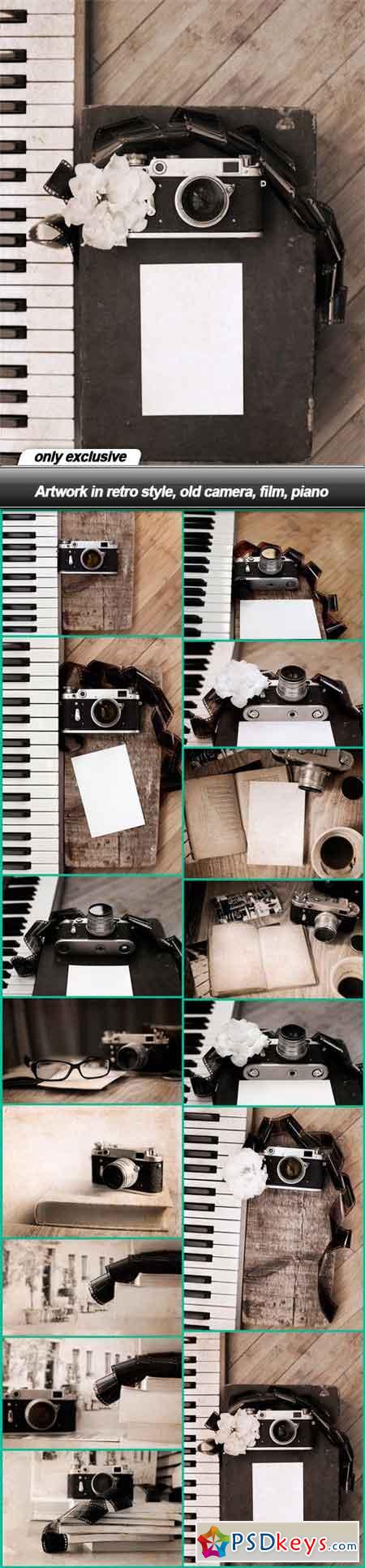Artwork in retro style, old camera, film, piano - 15 UHQ JPEG