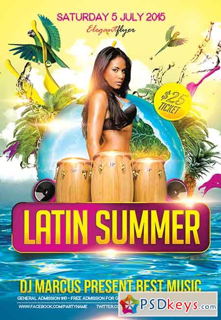 Latin Summer Flyer PSD Template + FB Cover