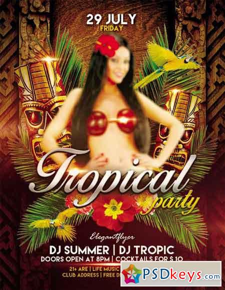Tropical Party Flyer PSD Template + FB Cover