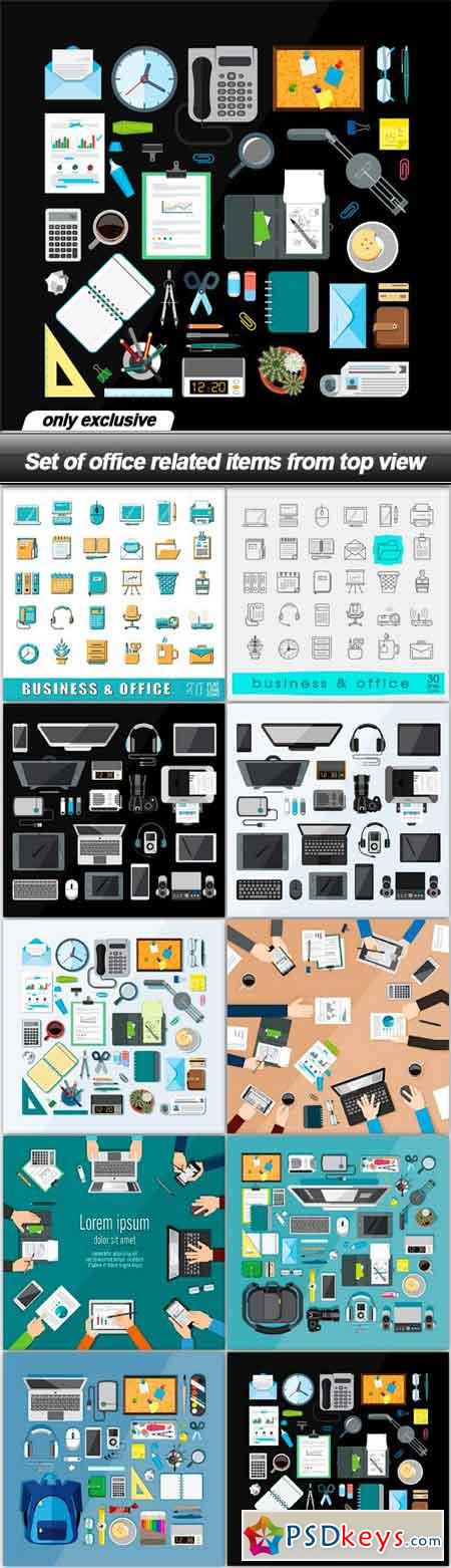 Set of office related items from top view - 10 EPS