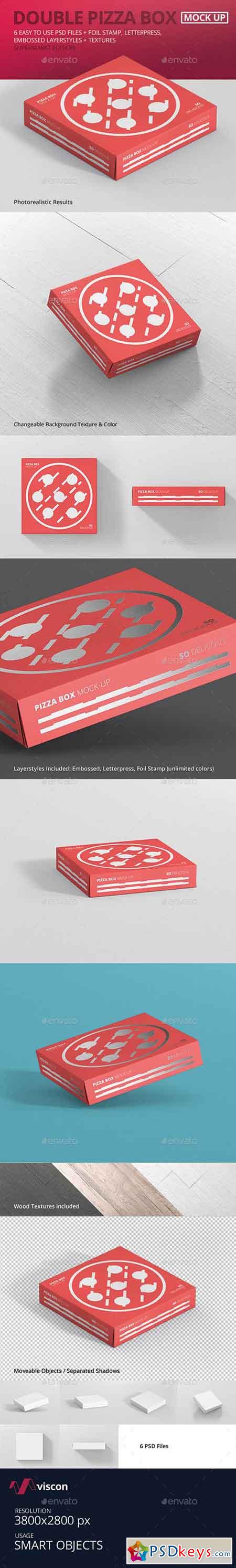Pizza Box Mockup - Double Pack Supermarket Edition 16365341