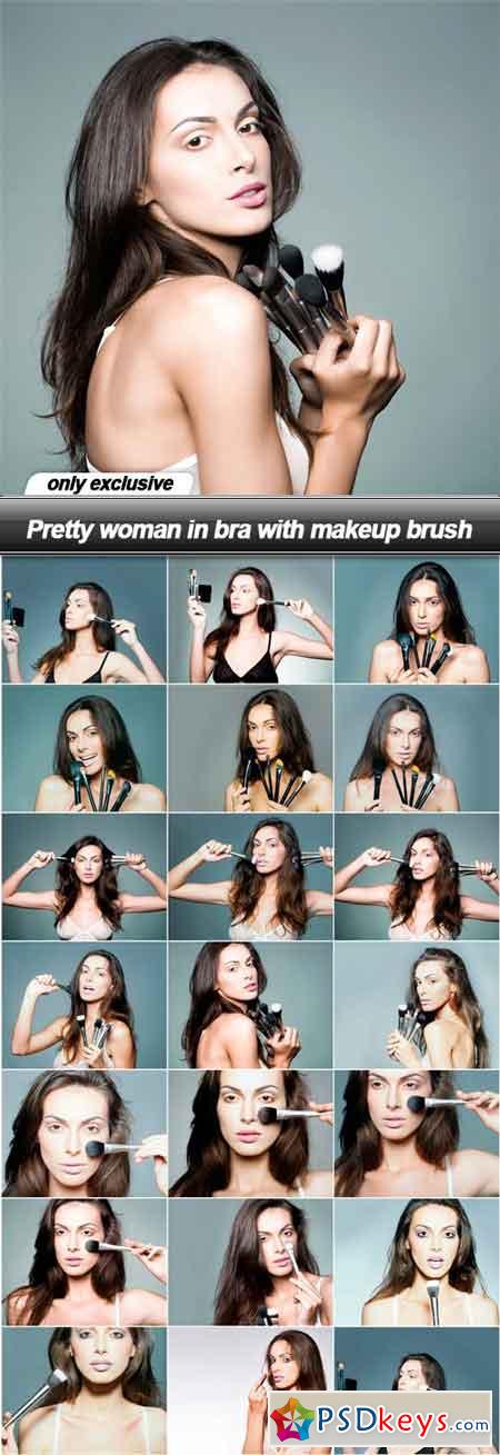 Pretty woman in bra with makeup brush - 20 UHQ JPEG