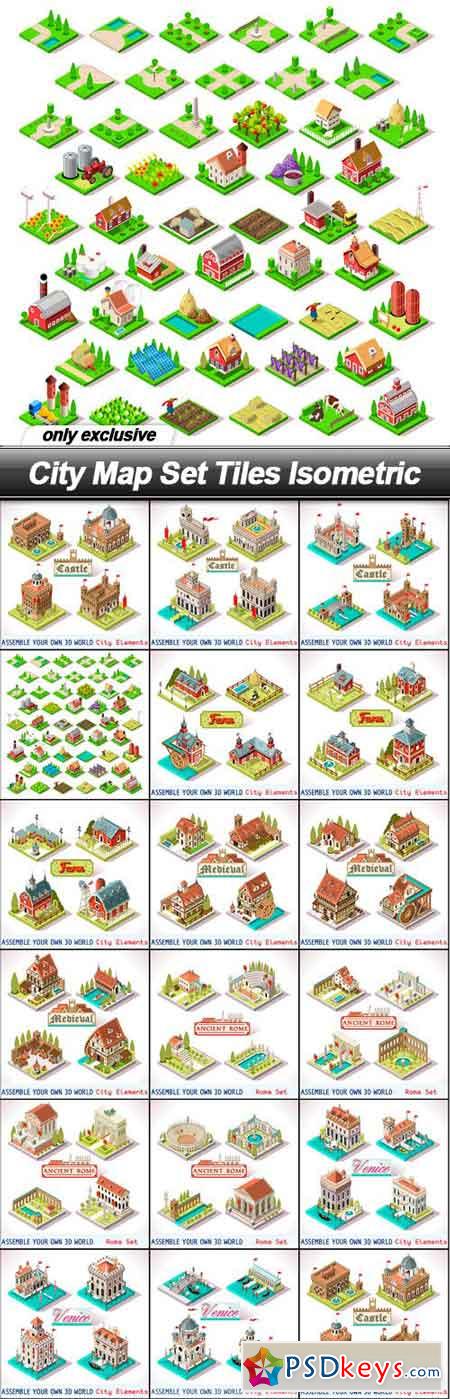 City Map Set Tiles Isometric - 17 EPS