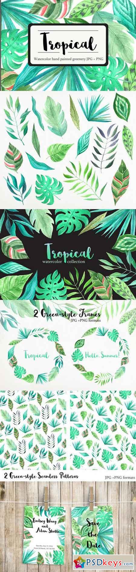 Tropical Watercolor Greenery Set 700407