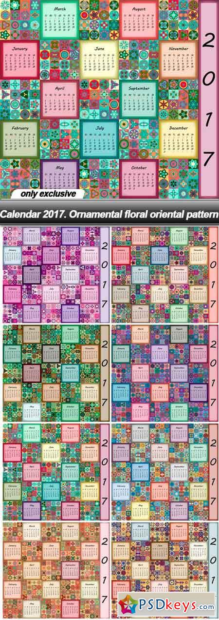 Calendar 2017. Ornamental floral oriental pattern - 8 EPS