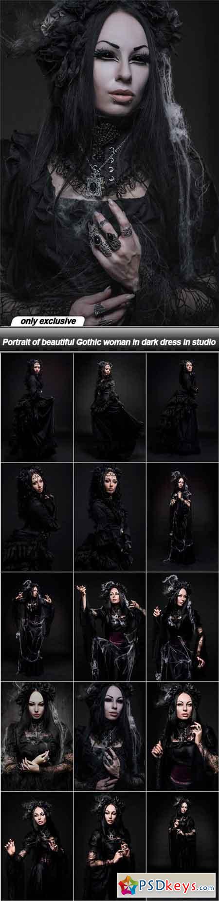 Portrait of beautiful Gothic woman in dark dress in studio - 15 UHQ JPEG