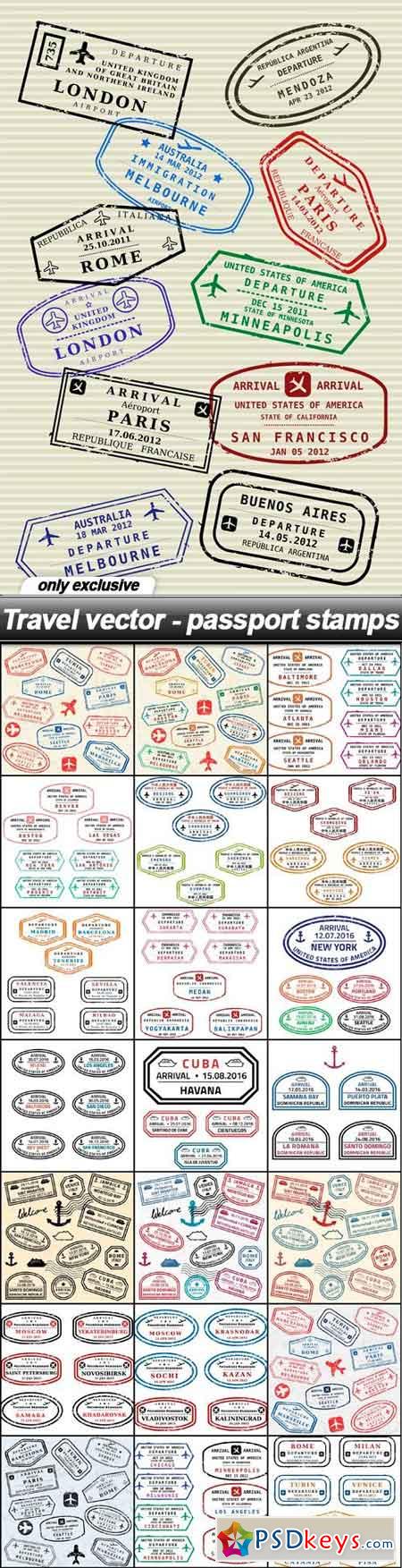 Travel vector - passport stamps - 38 EPS