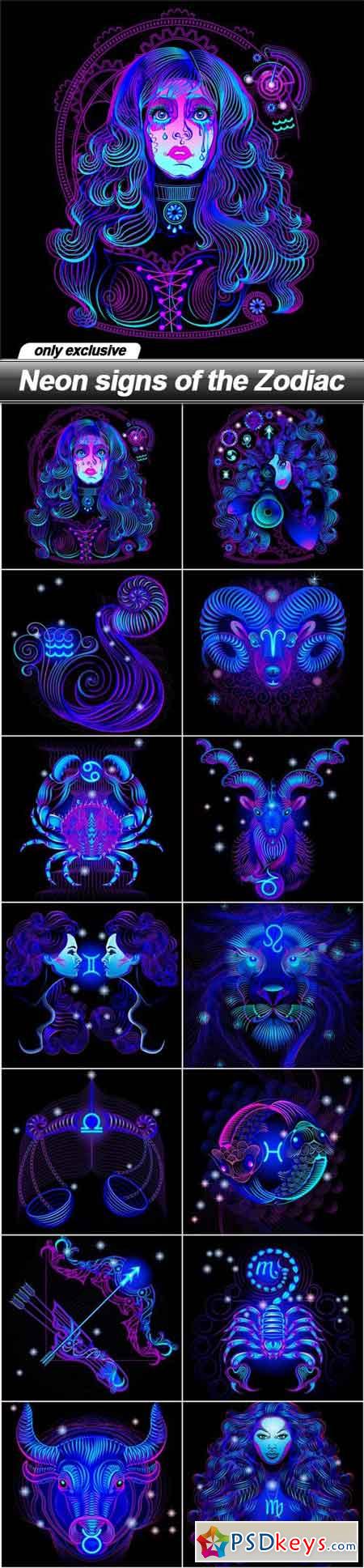 Neon signs of the Zodiac - 14 EPS