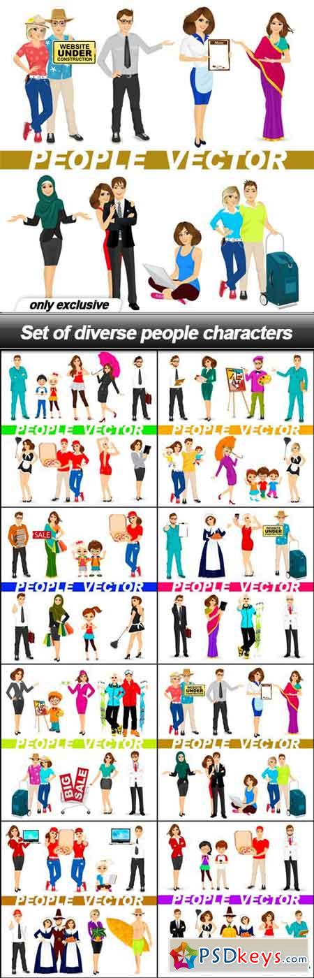 Set of diverse people characters - 17 EPS